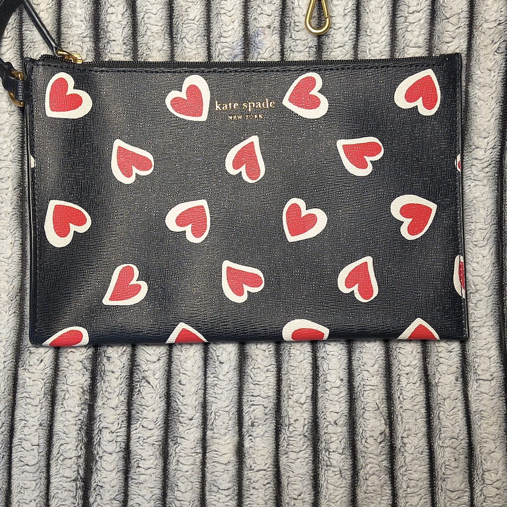 Kate Spade Black Clutch with Red Heart Accents